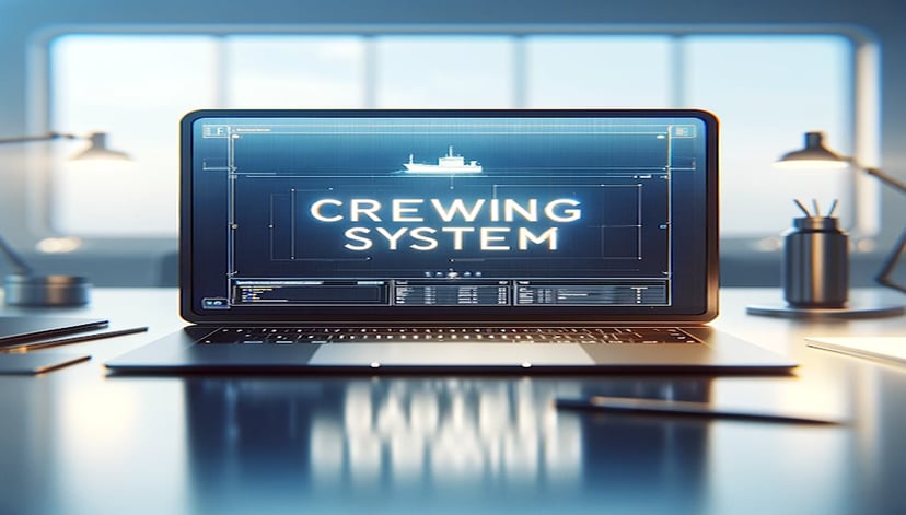 Maritide's maritime crew management software on a laptop in an office