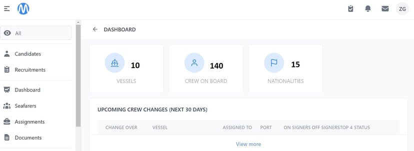 Screenshot of Martide's maritime recruitment and maritime crew management system software