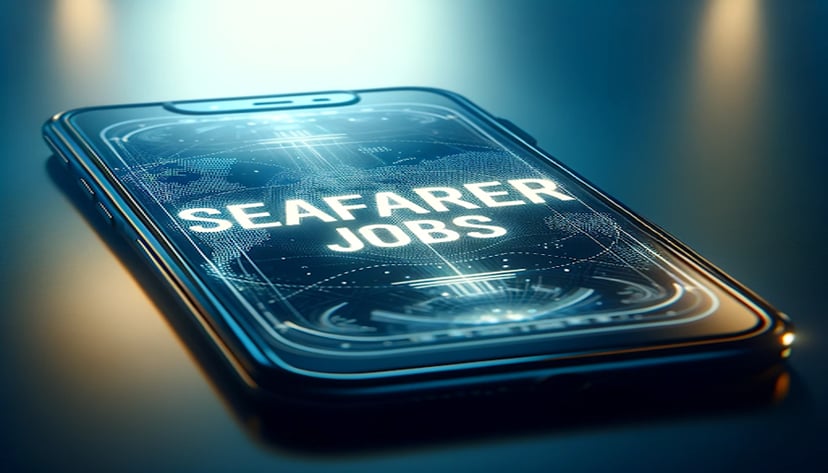 a cell phone with a seafarer jobs app on the screen