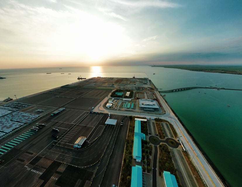 Tuas Port in Singapore at daybreak