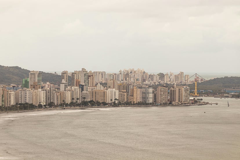 The coastline of Santos, Brazil showing the port in the background