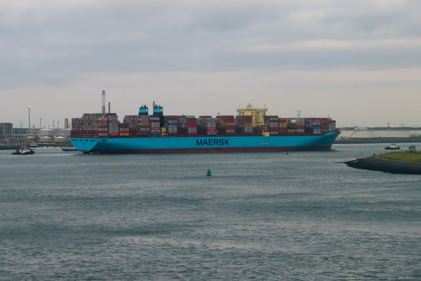 A Maersk container ship in a port