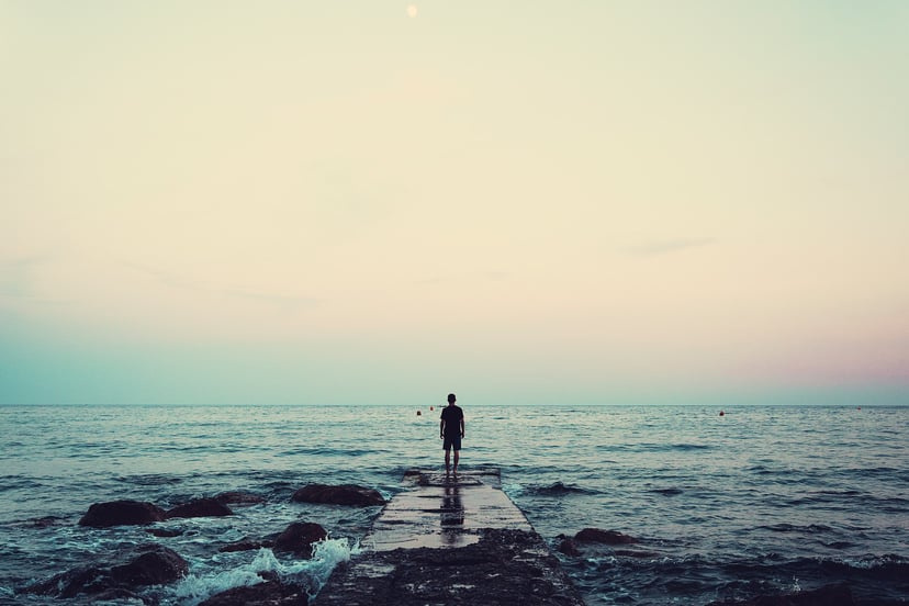 Silhouette of a person standing looking out to see