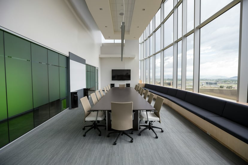 An empty office boardroom
