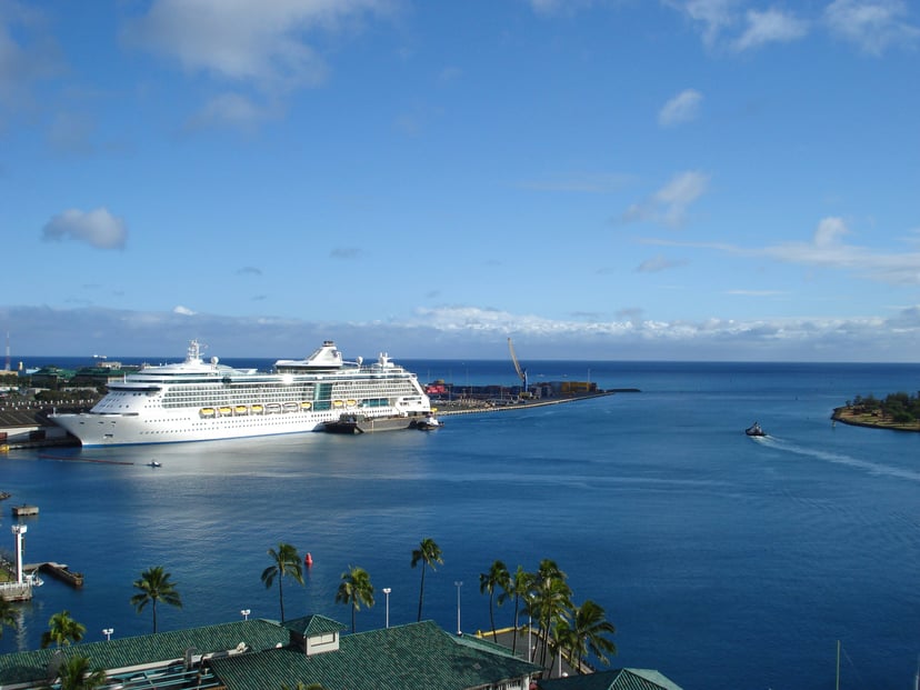 Roayl Caribbean's Oddessy of the Seas cruise ship in Honolulu Harbor, Hawaii
