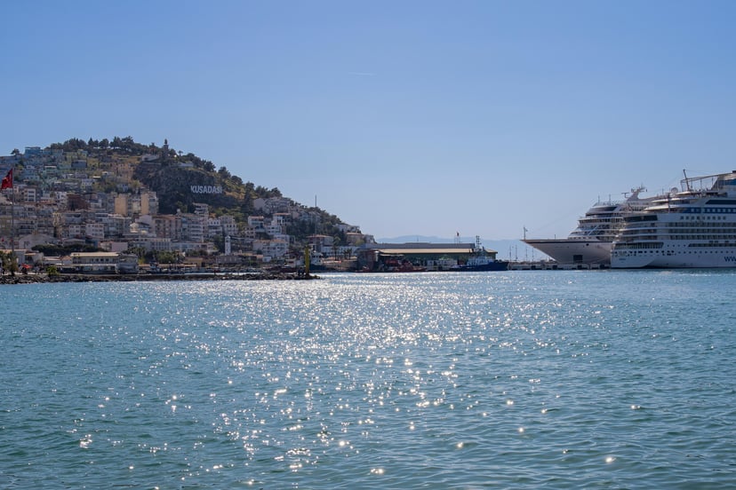 Crise ships docked in the port of Kudasi in Turkey