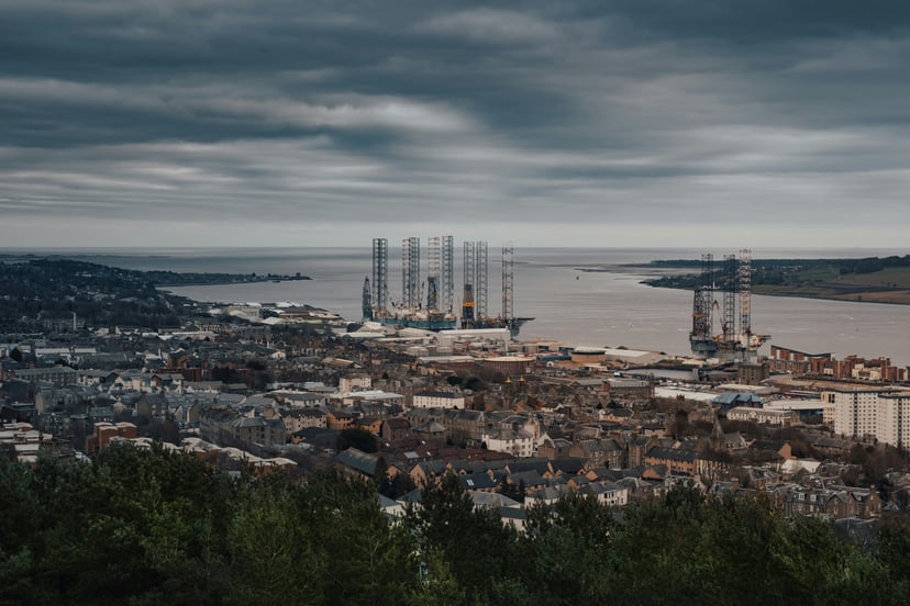 A view across Dundee, Scotland and the port