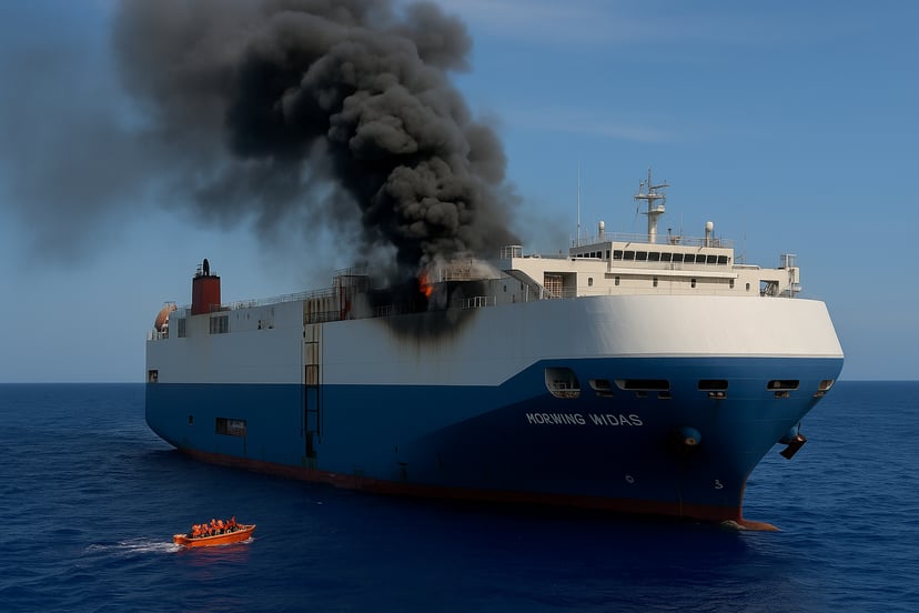 The Morning Midas car carrier on fire