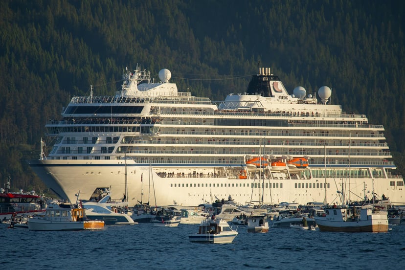 The Viking Vela cruise ship in a port