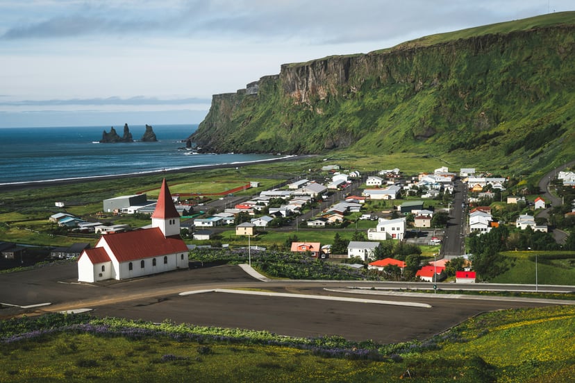 A small rural town near the Icelandic coast