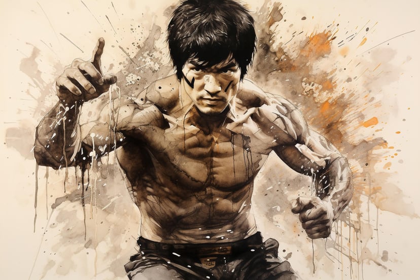 An illustration of kung fu move star Bruce Lee