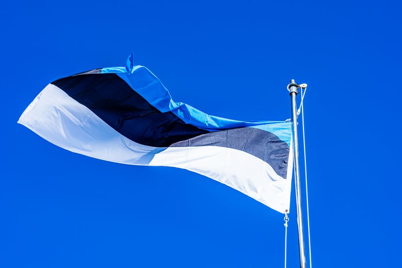 The flag of Estonia against a blue sky