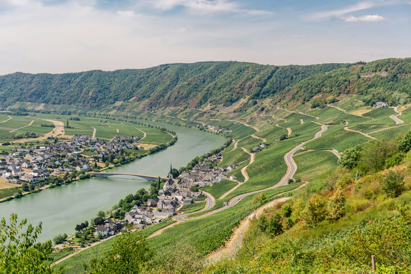 The Moselle River running through a small German town