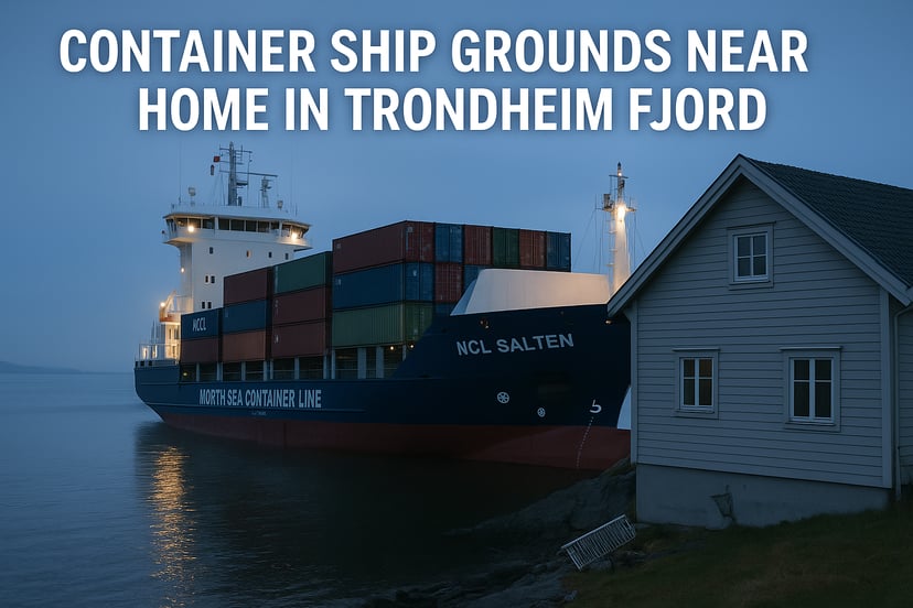 A containership grounding next to a home