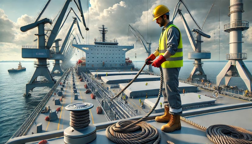 a man working in a seafarer job on deck hauling lines