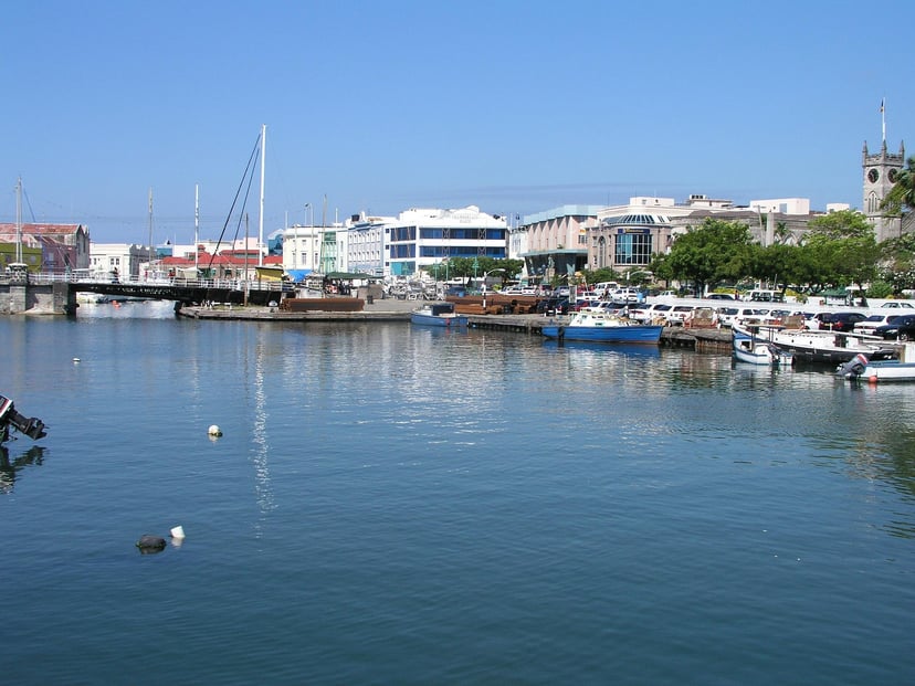 Small boats in a port in Barbados