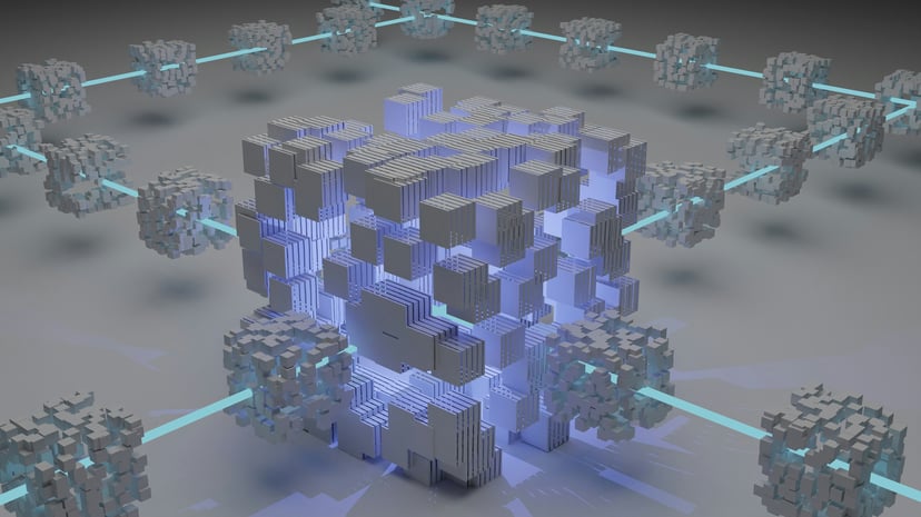 grey cubes symbolizing the blockchain process