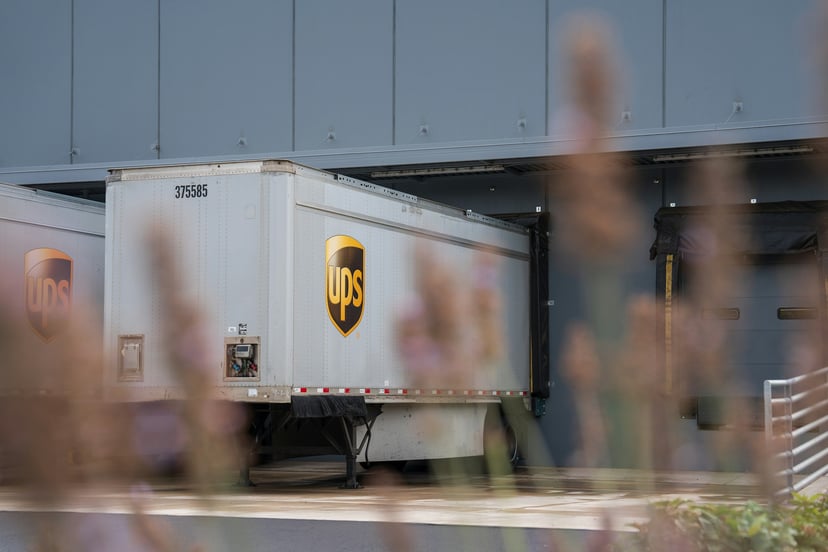 UPS cargo trucks in bays