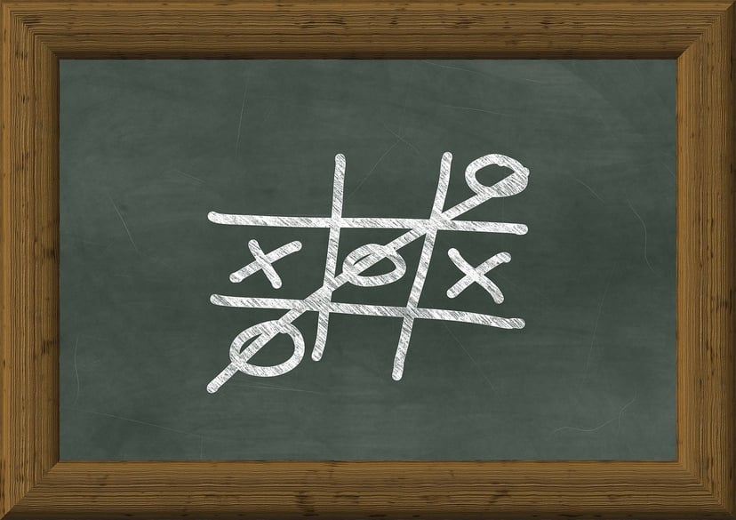 a game of Tic Tac Toe on a chalkboard