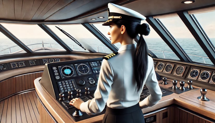 a female captain at the helm of a superyacht
