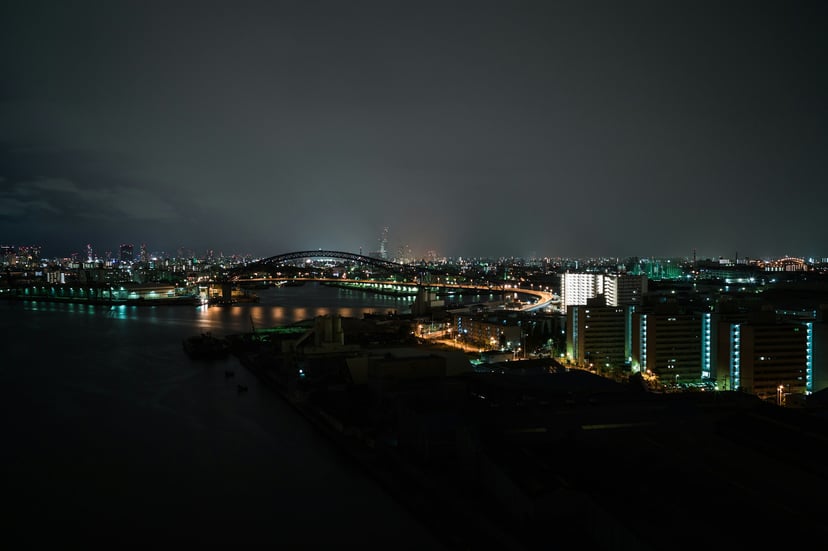 The Osaka coastline at night