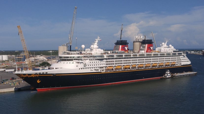 The Disney Wonder cruise ship in a dock
