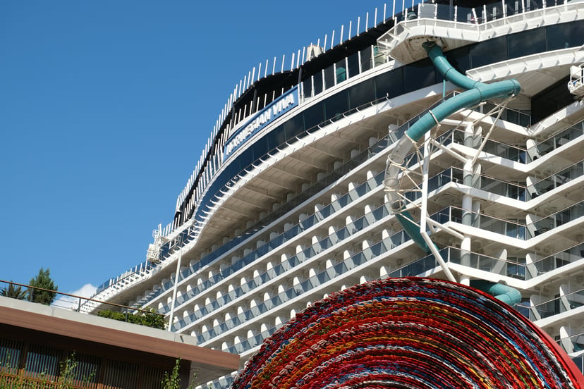 A close up of the upper cabins on the Norwegian Viva cruise ship