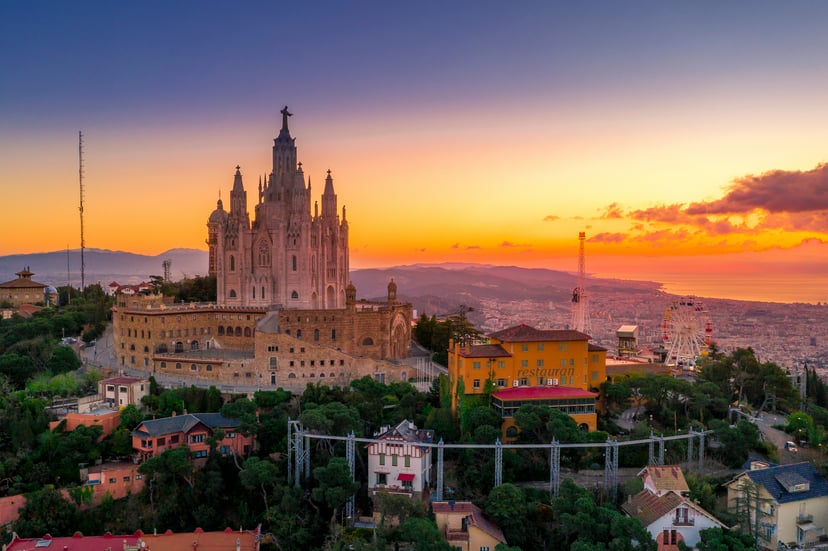 View across Barcelona at sunset