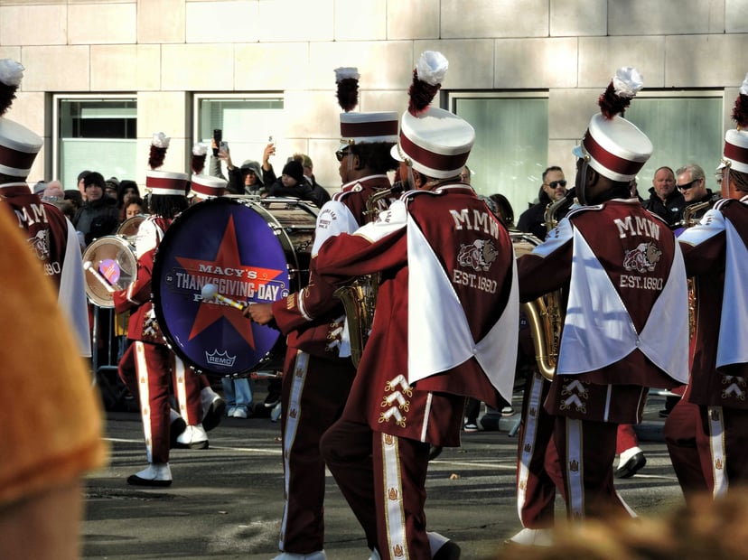A marching band in Macy's Thanksgiving Parade