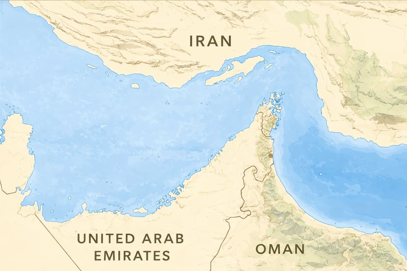 A map of the Middle east showing the location of the Strait of Hormuz