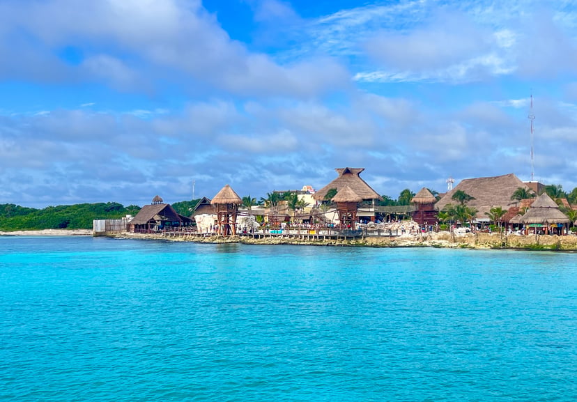 Straw roofed buildings in Mahahual, Mexico