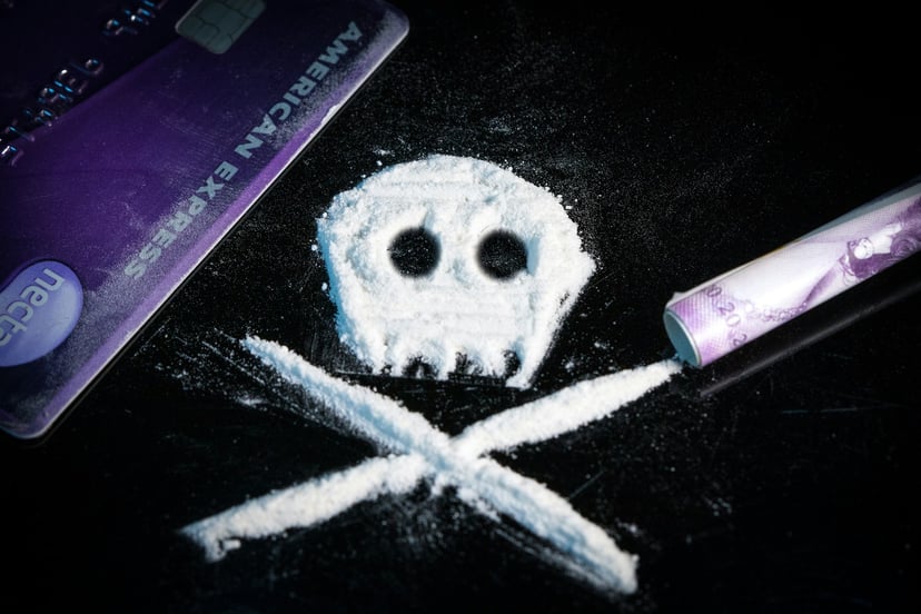 Cocaine in the shape of a skull and crossbones 