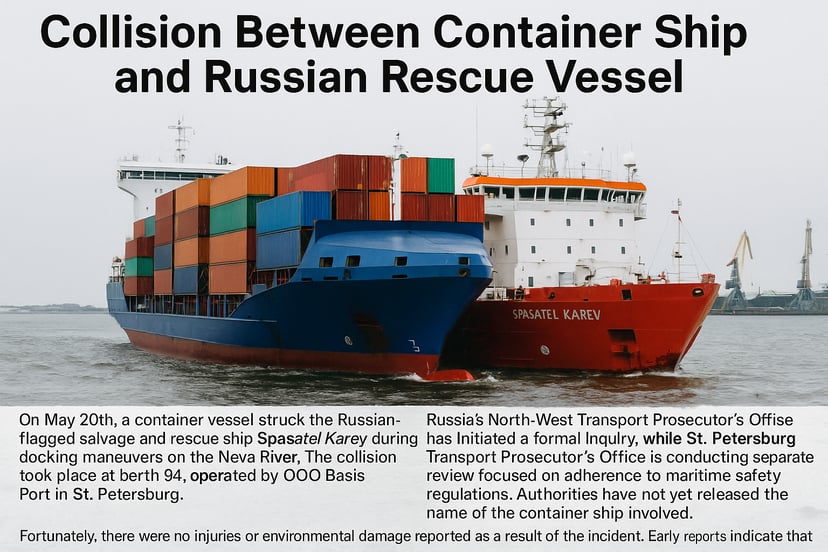 a container ship and Russian rescue vessel coliding