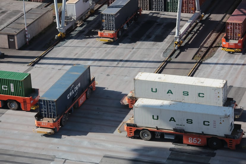 Container trucks at a terminal