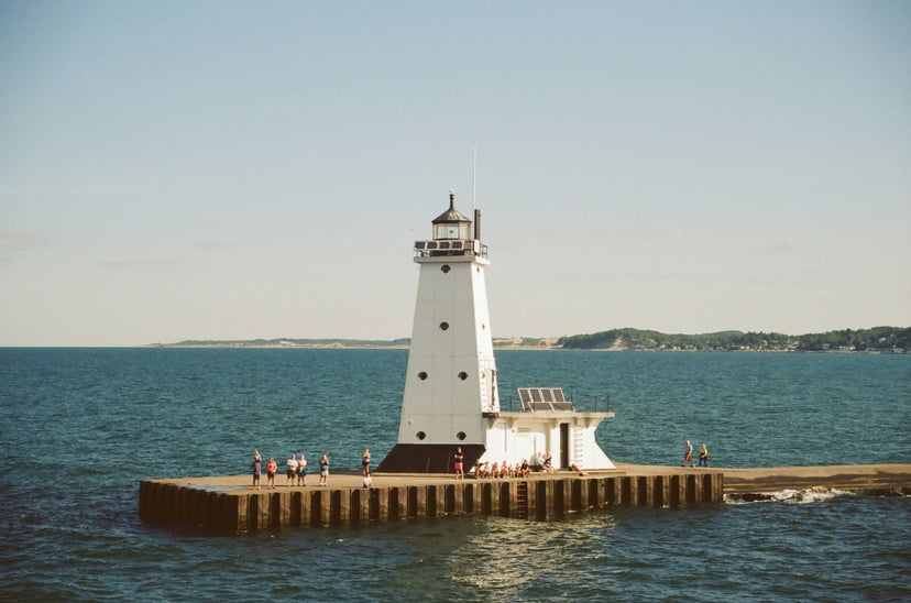 The lighthouse in Luddington Harbor, MI, USA
