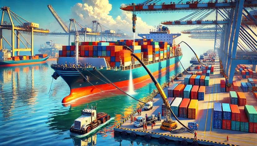 a container ship bunkering in a port