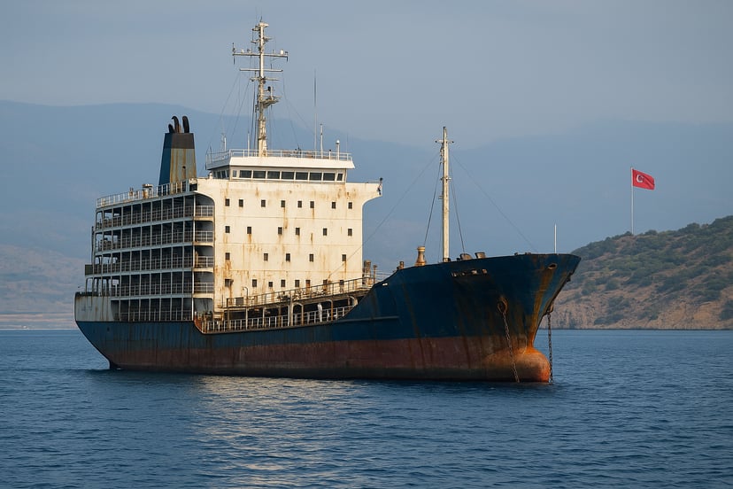An old livestock carrier stranded off the coast of Turkey