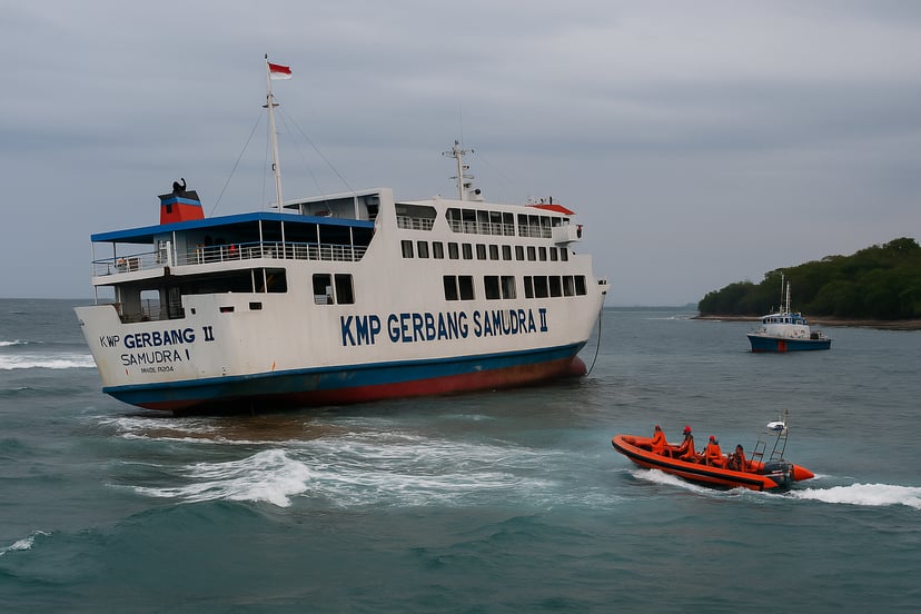 The KMP Gerbang ferry grounded off the coast of Indonesia