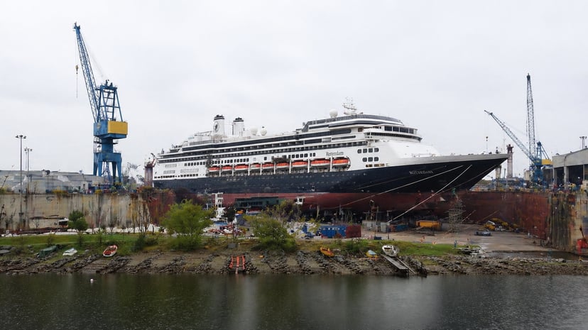 Holland America's cruise ship Rotterdam in a drydock
