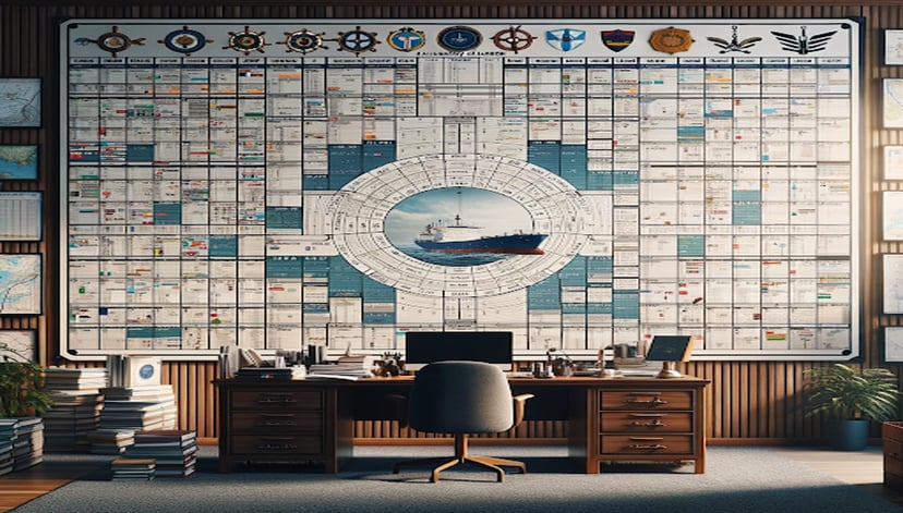 a crew planning calendar in an office 