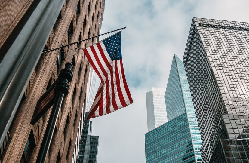 USA flag on office buildings