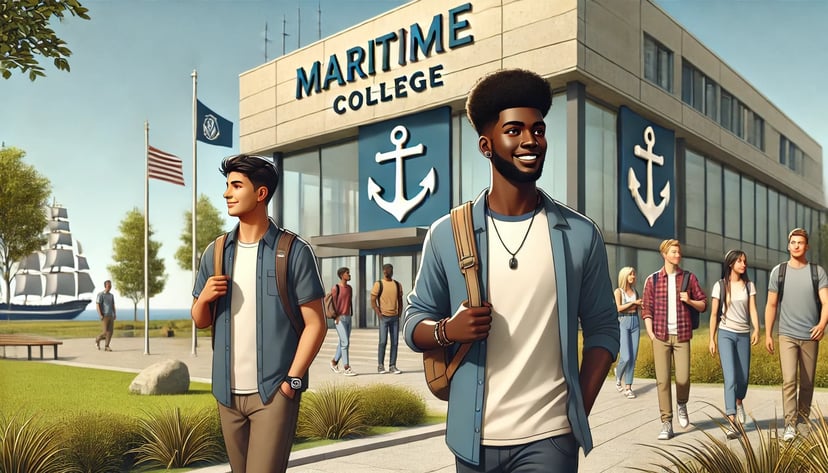seafaring students on the campus of a maritime college
