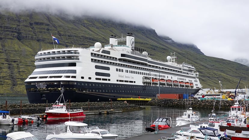 The Holland America cruise ship, Rotterdam in an Icelandic harbor