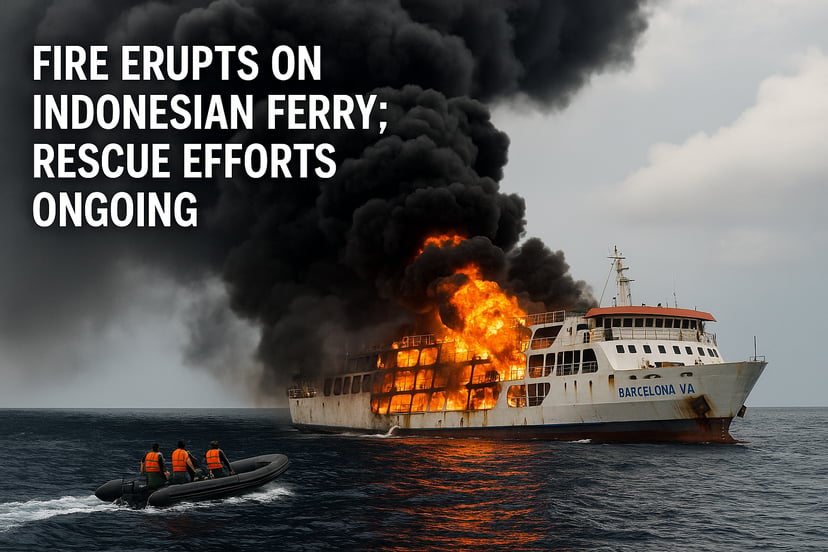 Indonesian ferry ablaze at sea
