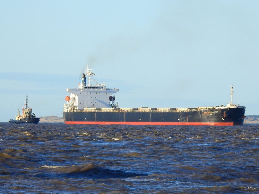 A bulk carrier at sea