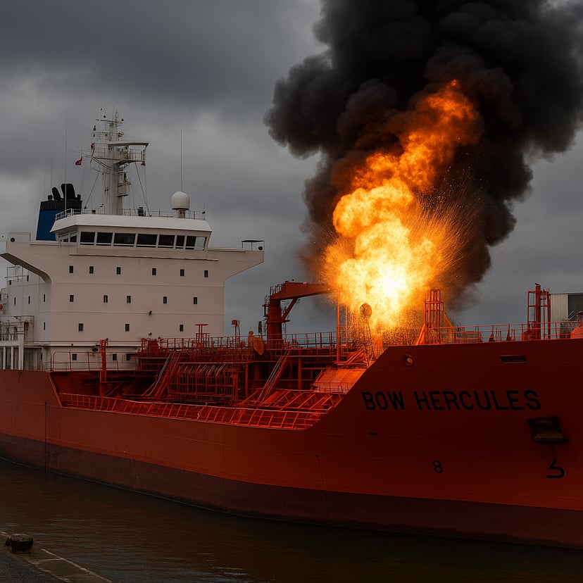 Explosion on the oil/chemical tanker, Bow Hercules