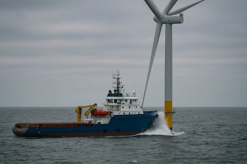an offshore supply vessel hitting a wind turbine