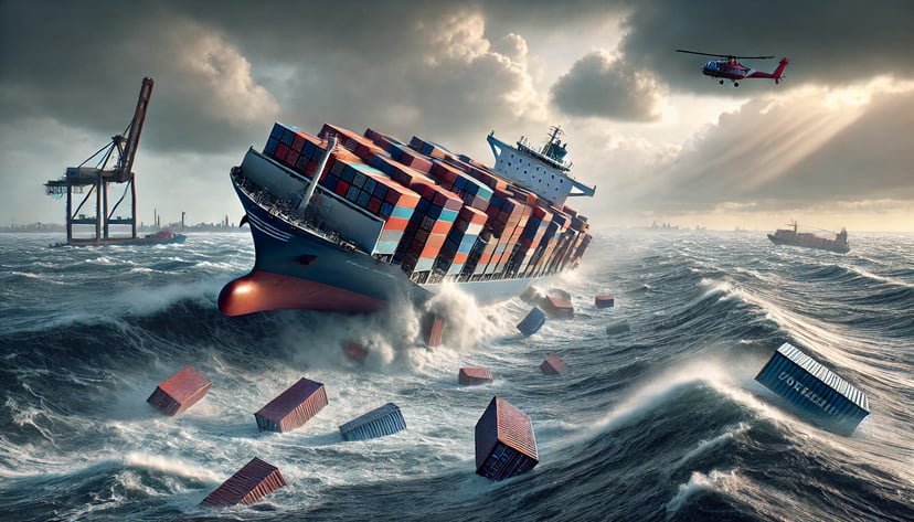 containers falling off a vessel while it is near land 