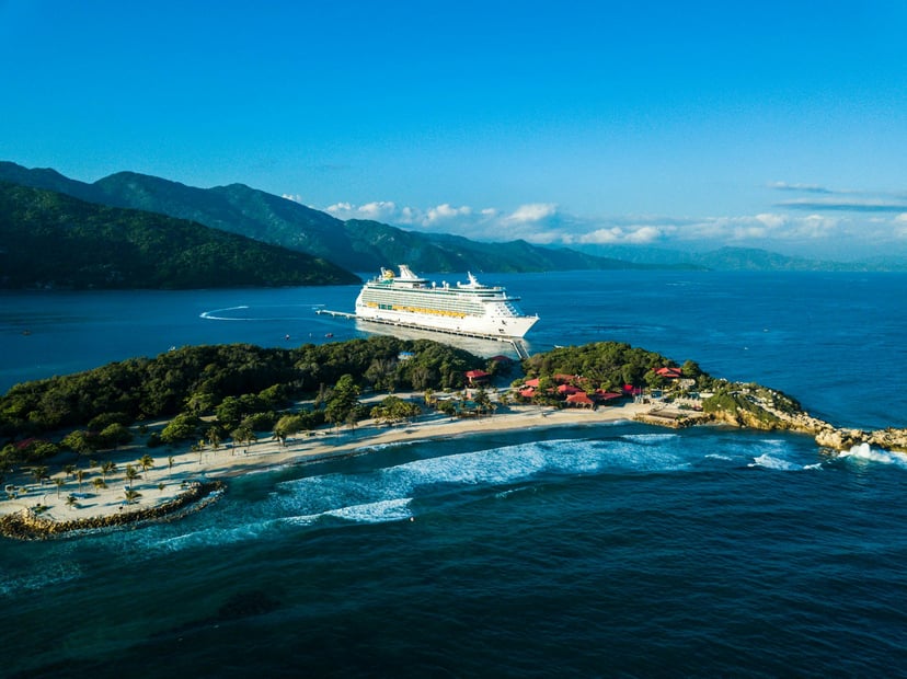 A Royal Caribbean cruise ship just off the coast of Labadee, Haiti