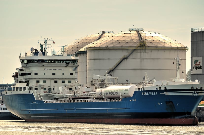 a chemical tanker docked for loading or unloading operations